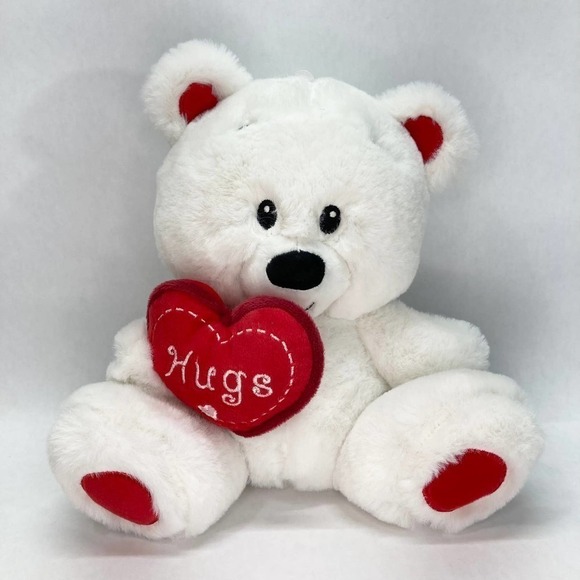 AMERICAN Greetings Valentine's Day 9" White Plush Teddy Bear Red Hugs Heart - Picture 1 of 10